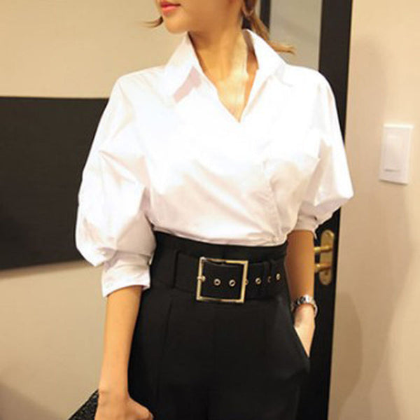 Long sleeve shirt belted straight pant suits