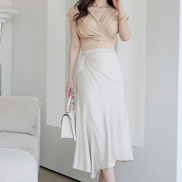 Brief v-neck top irregular sheath skirt suits