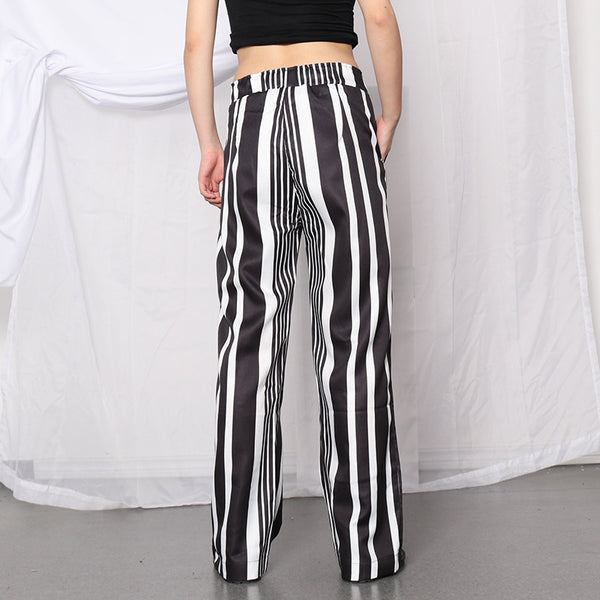 Casual stripe elastic waist loose pants