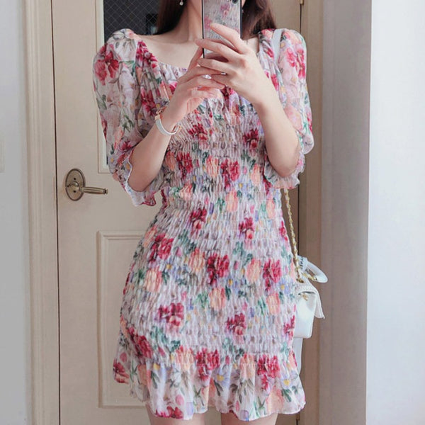 Floral printed short sleeve mini dress