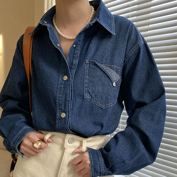 Vintage casual denim blouse