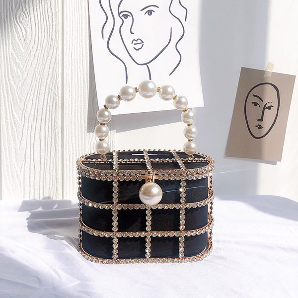 Evening Handbag Women Clutch Purses with Pearl Diamonds for Wedding