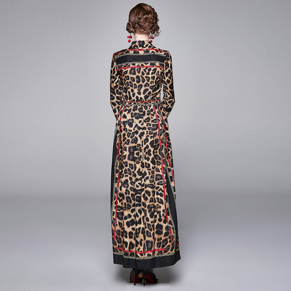 Retro leopard print big hem maxi dresses