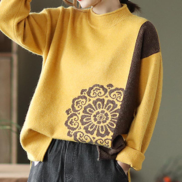 Vintage jacquard long sleeve pullover sweaters