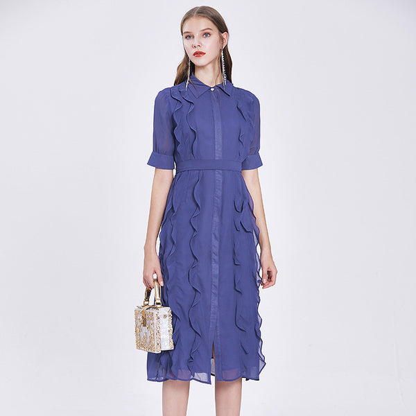Ruffled textured gathered waist belted dresses