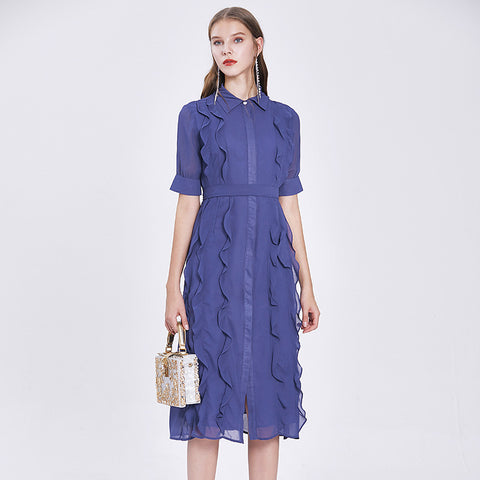 Ruffled textured gathered waist belted dresses