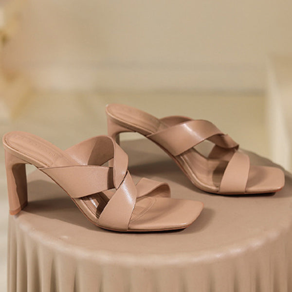 Summer square toe cross heeled sandals