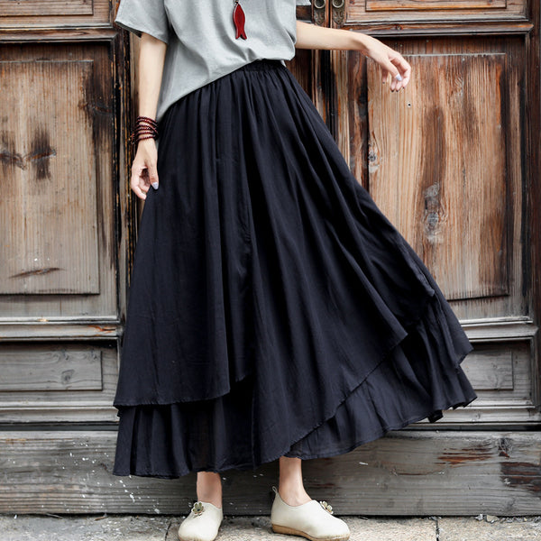 Solid irregular layered a-line midi skirts