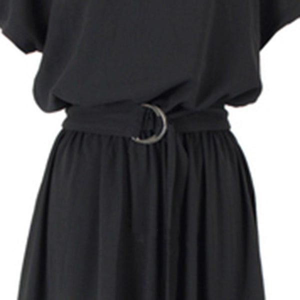 V-neck short sleeve black maxi dresses