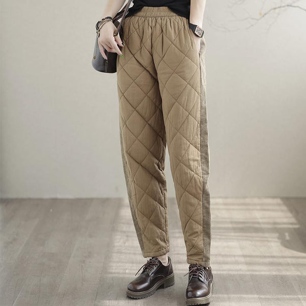 Casual patch elastic waist quilted harem pants