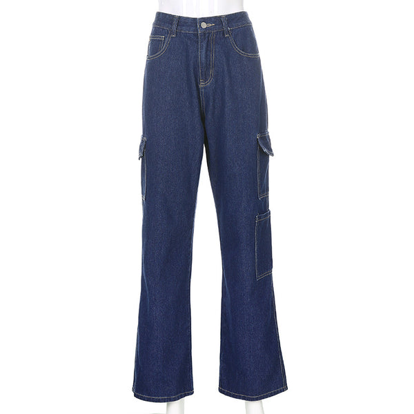 Solid color wide leg jean pants with pockets