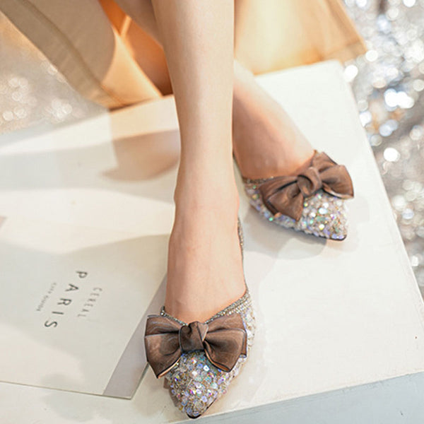 Rhinestones low-fronted pointed toe flats