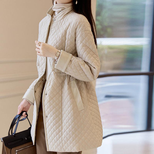 Solid mock neck long sleeve quilted coats
