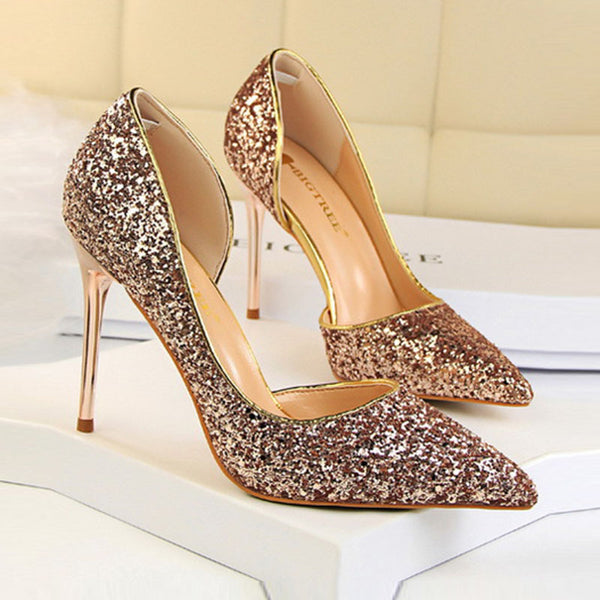 Shine rhinestone pointed high heels
