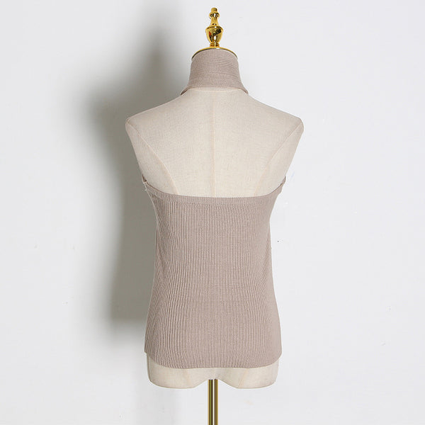 Solid halter neck sleeveless knitting tops