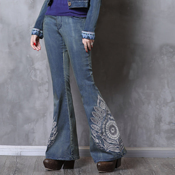 Embroidered slim flare jean pants
