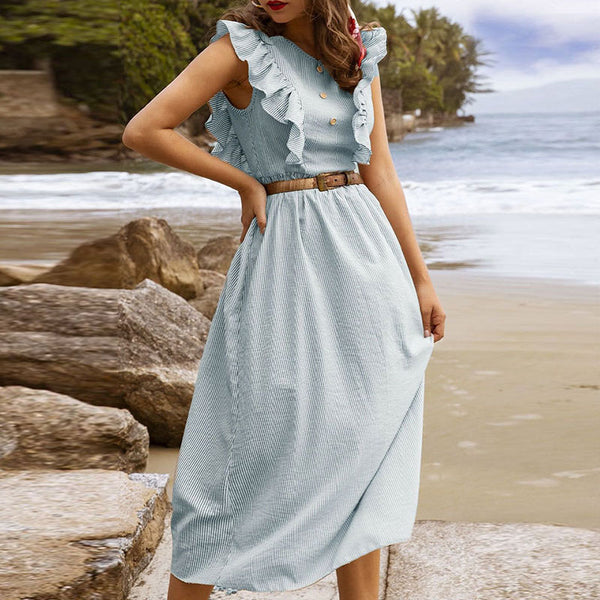 Crew neck sleeveless loose maxi dresses