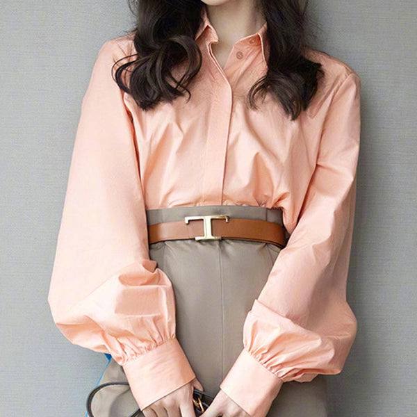 Solid loose lapel long sleeve blouses