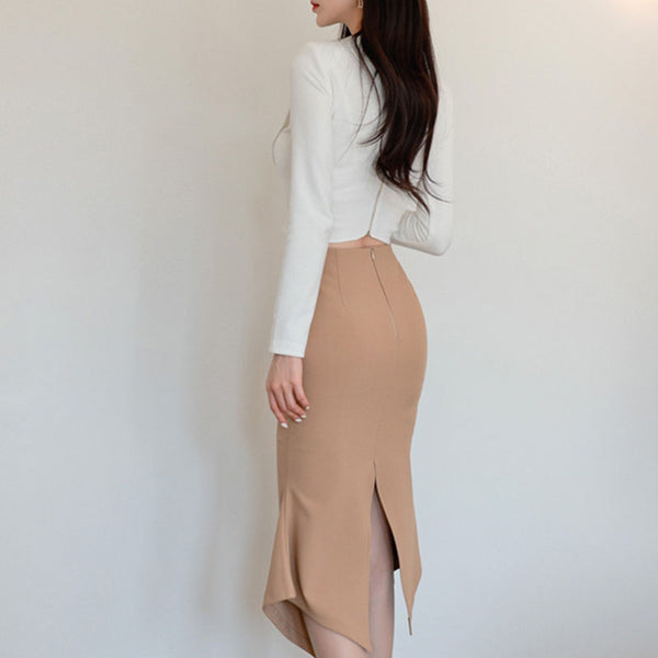 Slim long sleeve tops & solid pencil skirts