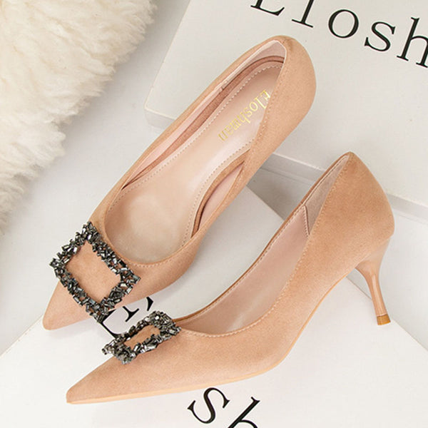 Rhinestone embellished pointed toe heels