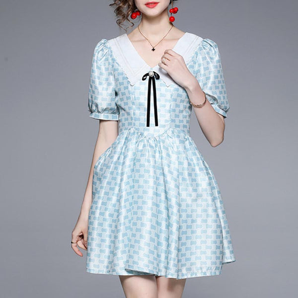 Chic print a-line puff sleeve skater dresses