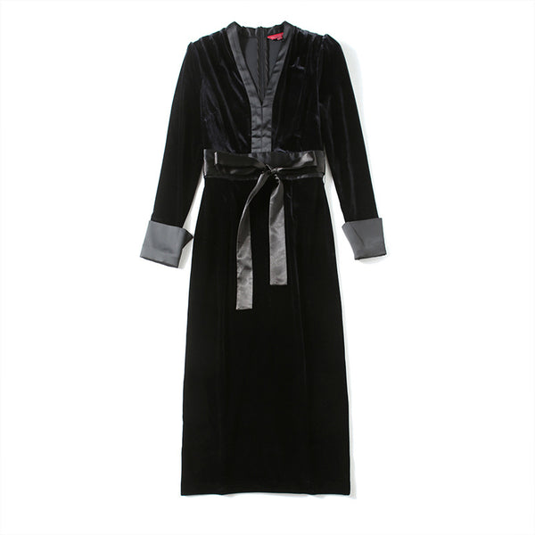 Black vintage v-neck velvet bodycon dresses
