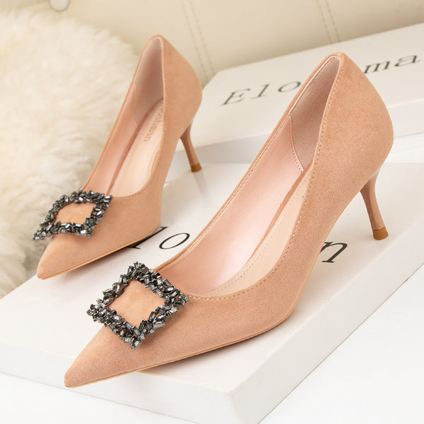Rhinestone embellished pointed toe heels