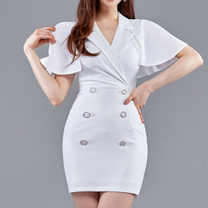 Lapel batwing sleeve double-breasted bodycon dresses