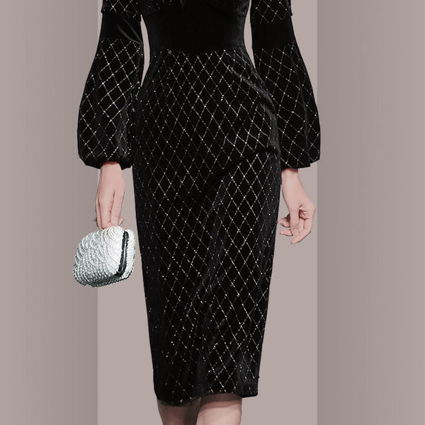 Long sleeve sheath dresses with front tie