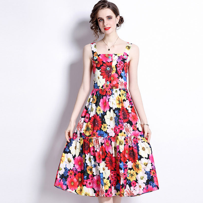 Pullover floral sleeveless a-line dresses
