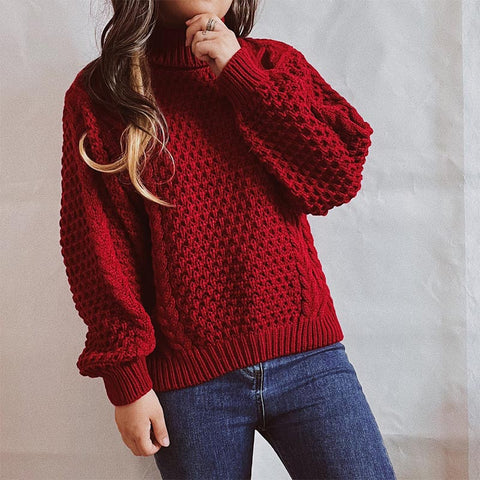 Pure color high neck long sleeve sweaters