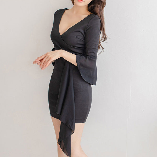 V neck solid sexy bodycon dresses