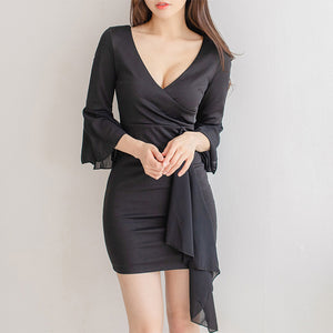 V neck solid sexy bodycon dresses