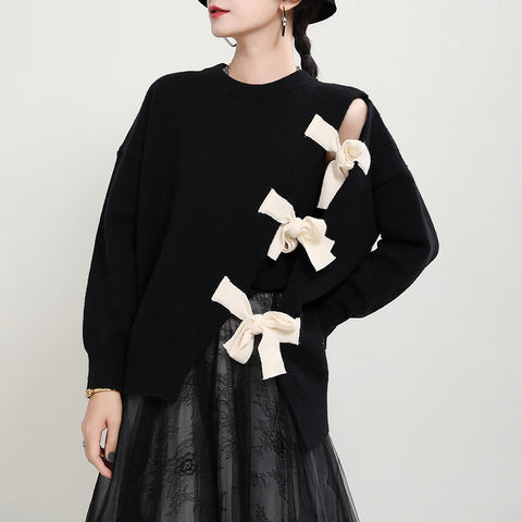Bowknot pullover openwork sweaters