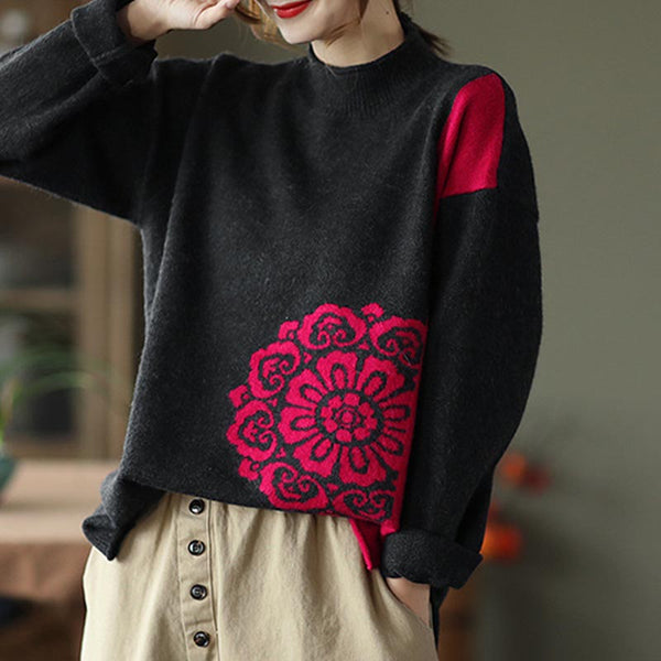 Vintage jacquard long sleeve pullover sweaters