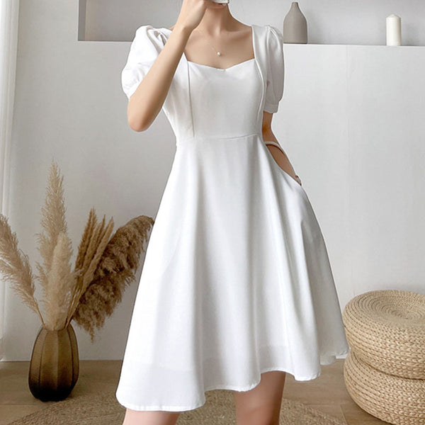 Elegant short sleeve white dresses