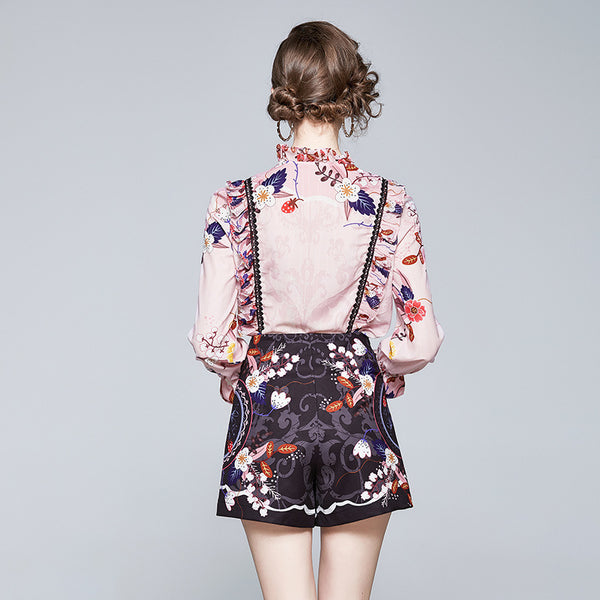 Women Fashion Long Sleeve Floral Printed Skirt Suit