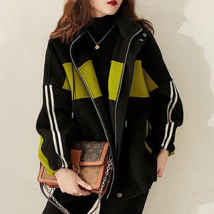 Casual patch long sleeve zipper up jackets