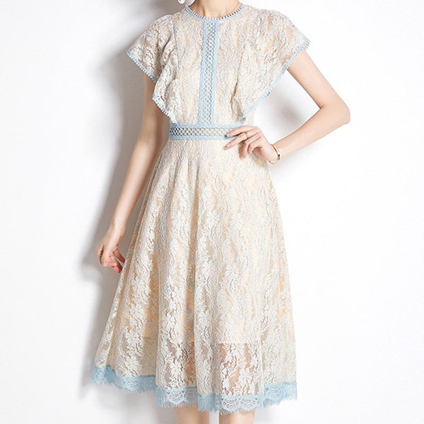 Elegant lave hollow out short sleeve a-line dresses