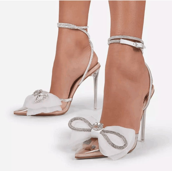 Pointed toe bowknot ankle strap sandal shoes