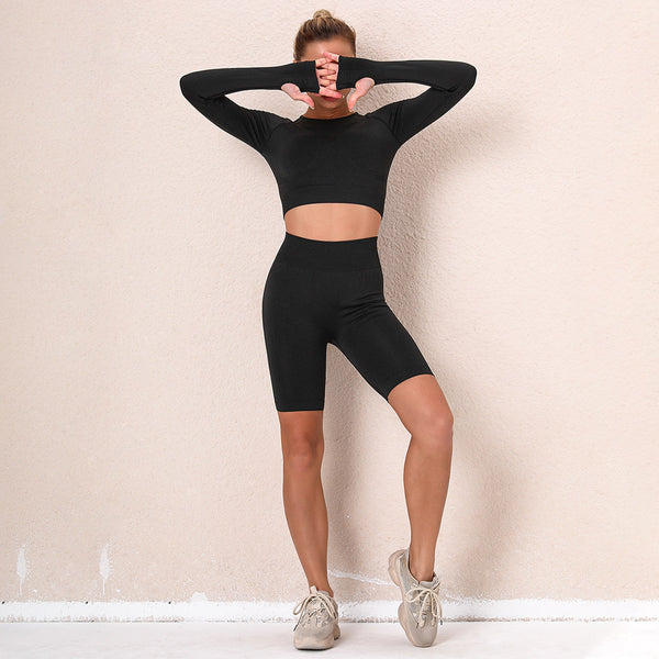 Long sleeve openwork tight short tracksuit