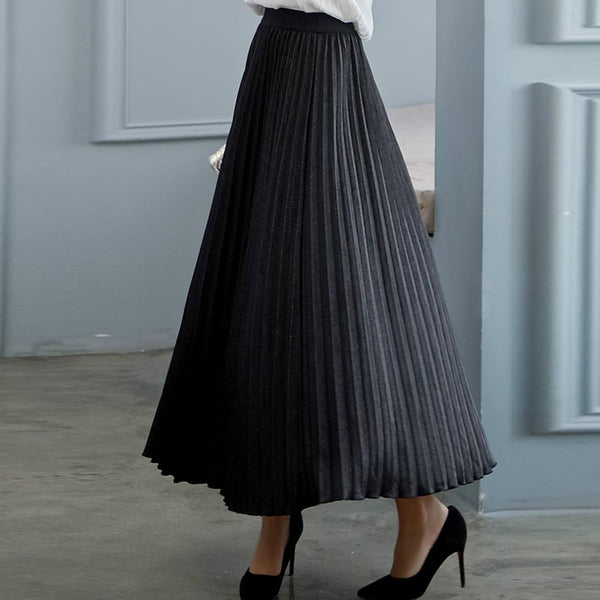 Solid pleated soft ultra stretch maxi skirts