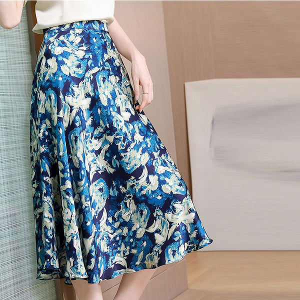 Stylish printed high waist a-line skirts