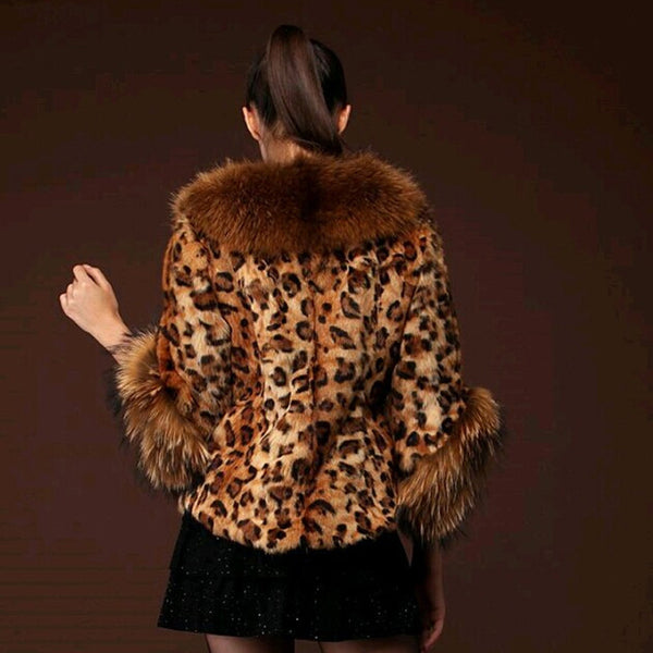 Leopard print faux fur jackets coats