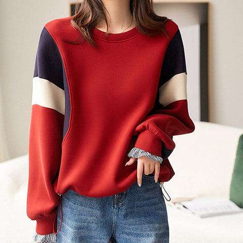 Casual color block patch long sleeve sweatshirts
