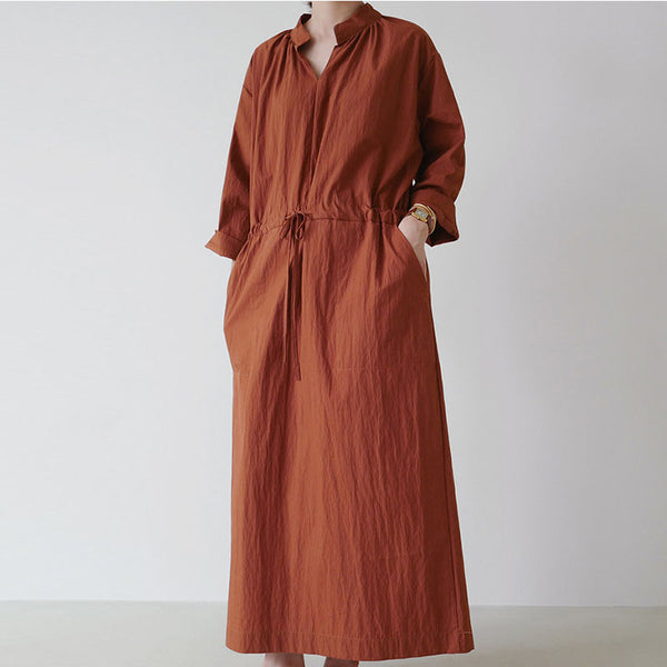 Red drawcord 3/4 sleeve shift dresses
