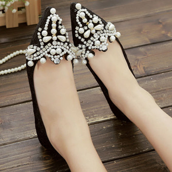 Pointed toe pearl embellished flats