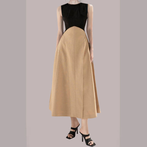 Color blocked sleeveless high waisted maxi dresses