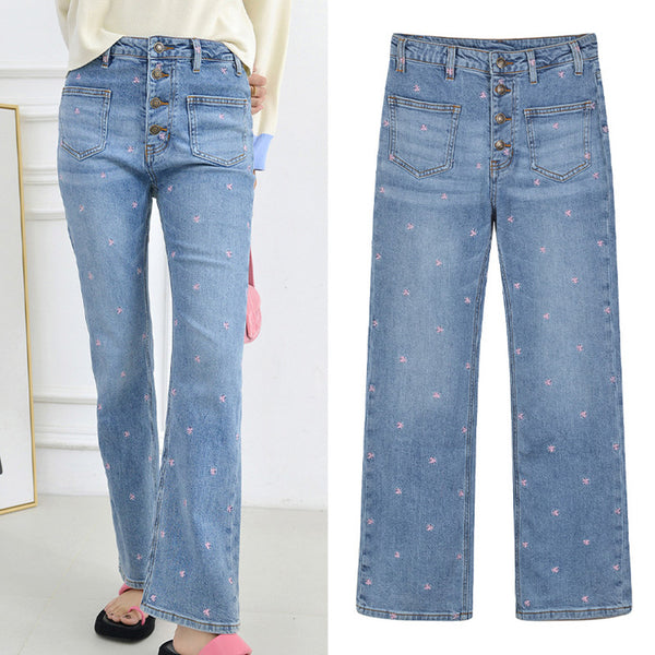 Year-round high waisted dot jean pants for women