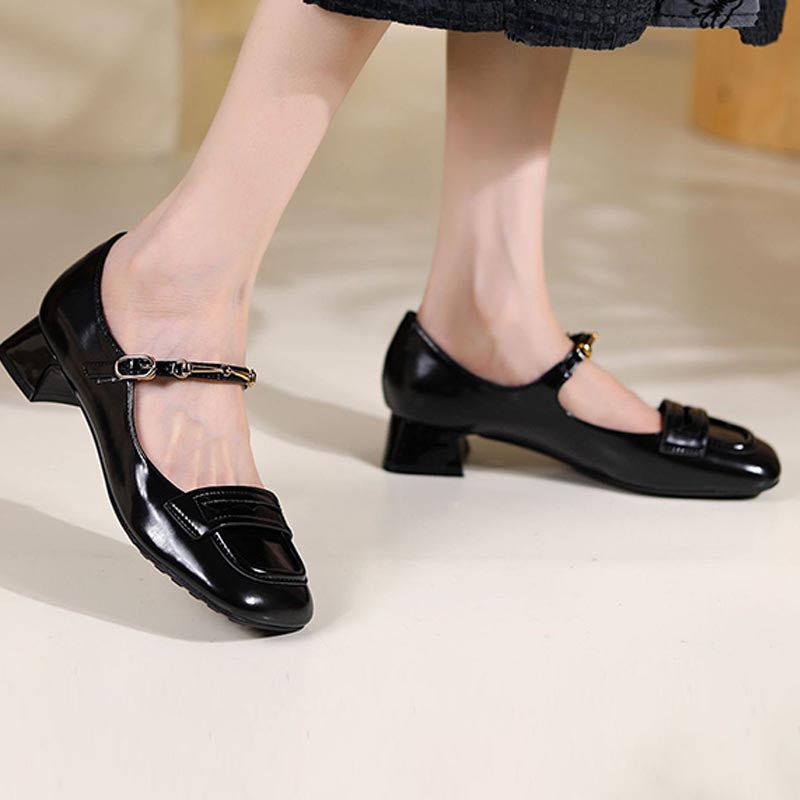 Casual metal strap chunky heeled shoes